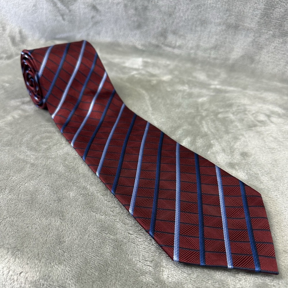 Campia Moda 100% Silk Neck Tie 3.75" x 67" Red Maroon w/ Blue Diagonal Stripes